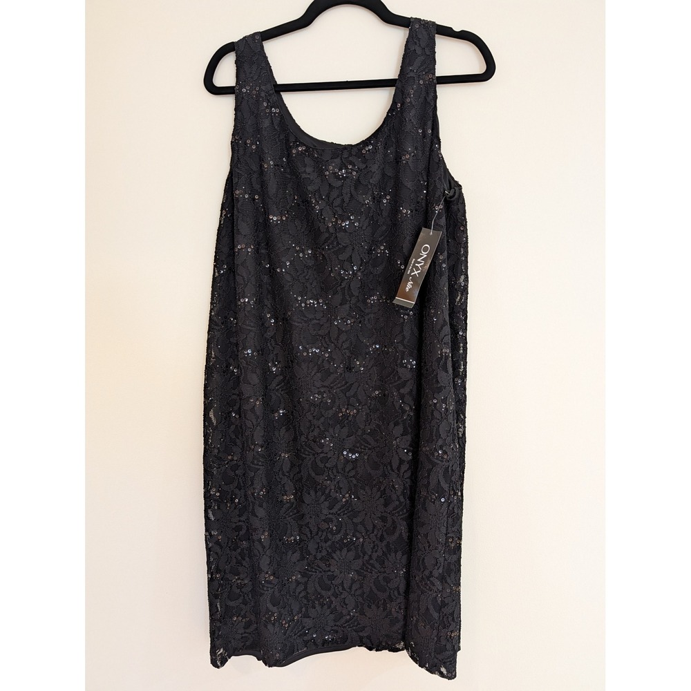 Onyx Nite Black Sequin Floral Lace Sleeveless Cocktail Dress Women Plus Size 20W